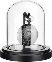 PH PandaHall 3x4 inch Pocket Watch Display Case Watch Glass Display Dome Cloche, Black Dome Cloche Wooden Base with Metal Hook for Pocket Watch Medals Collectibles Photos Ornaments