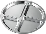 HOLIDYOYO 4-Grid Portion Control Plate Stainless Steel Divided Serving Tray Easy to Clean Cafeteria Tray Handle