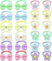 Toddler Hair Bows with Elastic 24PCS Flowers and Bow Hair Ties No Damage Kids Hair Ties Cloth Colorful Toddler Hair Bows Baby Girls Hair Accessories Bow Hair Ties