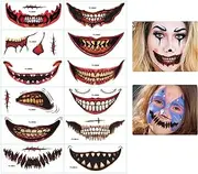 Halloween Lip Temporary Kits, Horror Clown Mouth Sticker, Scary Mouth Teeth Temporary, Halloween Face Body Makeup Waterproof Realistic Scar Wound Sticker