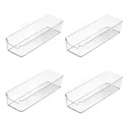 4 Pack Stackable Pantry Organizer Bins,for Kitchen, Freezer, Countertops, Cabinets - Plastic Food Storage Container with Handles for Home and Office 29.4*9.5*6.2CM
