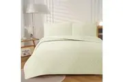 Morris Light Cream Ultrasonic Embossed Lightly Quilted Reversible Coverlet Set Queen