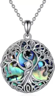 Tree of Life Necklace Sterling Silver Yin Yang Tree Pendant Abalone Shell Celtic