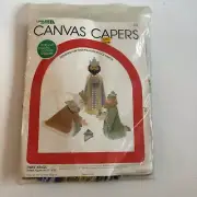 Vtg 80s Leisure Arts Plastic Canvas Capers Nativity Three Kings Set 433 Kit USA