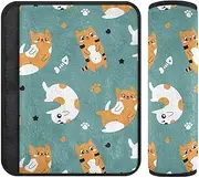 Joitme Cute Cat Green Carseat Straps Covers, 10x7.7 Inches, 2 Pack, Stroller Strap Covers, Covers for Car Seats