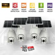 4x Elinz Wireless Solar Security WiFi IP 1080P PTZ Outdoor Camera CCTV Waterproof Built-in Battery 32GB