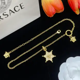 倉庫直銷#Versace 新款歐美金色圓珠美人頭項鏈 六芒星導致項鏈 個性鏤空項鏈