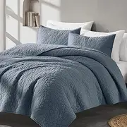 R.SHARE 100% Cotton Quilt Set Twin Size Bluegrey, Farmhouse Country Quilt, Shabby Chic Bedspread, Rustic Textured Gauze, Cozy Coverlet Set with 1 Sham Spring Summer Quilt