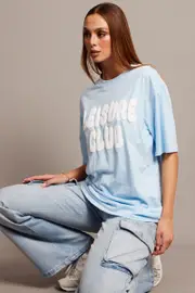Blue Graphic Tee Short Sleeve - Size XXS, Women's Graphic Tee