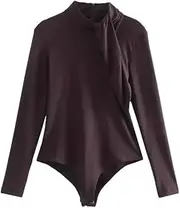 [Generic] Women Spring And Summer Long Sleeves Bodysuit Sexy Underwear Leotard Solid Color Casual Skinny Tops