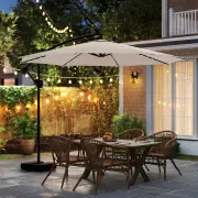 Costway3 m Patio Solar Offset Hanging Umbrella with Base and LED Lights-Beige