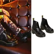 NIB Dr. Martens Rozalie Distressed Patent Melbourne Black Heeled Chelsea Boots 7