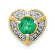 14K Yellow Gold Real Diamond and Emerald Fancy Heart Pendant