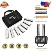 Major Blues 7-Key Diatonic Harmonica Set for Beginners & Kids - Portable Case