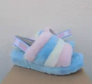 UGG PRIDE STRIPES FLUFF YEAH SLIDE SHEEPSKIN SLIPPER SANDALS, US 8/ EUR 39 ~NIB