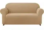 SUBRTEX 1-PIECE STRETCH SOFT SPANDEX SOFA 3 SEATERS SLIPCOVER, CAMEL