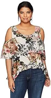 [Star Vixen] Women's Plus-Size Off/Cold Shoulder Dramatic Ruffle Peasant Top