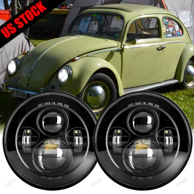 White For VW Beetle 1967-1979 Black 7" Inch Round LED Headlights High Low Beam (for: Volkswagen)