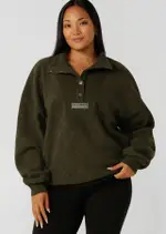 [Lorna Jane] Iconic Monogram Fleece Sweat in Green, Size - XS XS Luxury Green