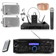Pyle Bluetooth Receiver Bundle, 2x 3.5" 200W Speaker w/Wire, Wireless Microphone
