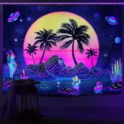 Racunbula Sun Mountain Tapestry Neon 51.20" x 59.10" Galaxy Planet Wall Abstract