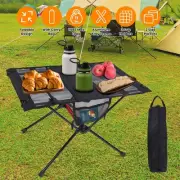 Portable Folding Camping Table Aluminum Frame with Cup Holders & Storage Pockets
