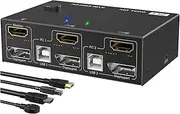DP Dual Monitor KVM Switch DisplayPort 1.2, HDMI 4K 60Hz Extended Display Switcher for 2 Computers Share 2 Monitors, Keyboard, Mouse and USB 2.0 Ports