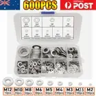 600pcs 304 Stainless Steel Flat Washer Washers Assortment Set Value Kit AU NEW