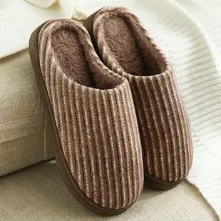 情侶棉拖鞋軟底包跟月子鞋冬季豎條紋厚底防滑男女保暖室內家居鞋