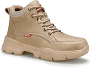 [Dumsiyin] Waterproof Work Boots for Men Comfortable Mens Steel Toe Shoes Lightweight Safety Toe Shoes for Men Indestructible Soft Work Construction Boots for Warehouse