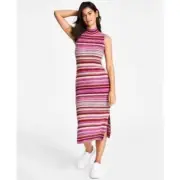 Calvin Klein Jeans Women's Spacedye Striped Mock-Neck Raven Combo Dress, XL B09