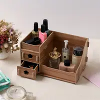 在飛比找momo購物網優惠-【OB 嚴選】DIY質感桌面木質化妝分層收納盒 《ZB083
