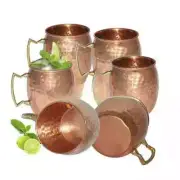 Pure Copper Moscow Mule Hammered Mug Drinking Cup For Health Benefits Set of 6
