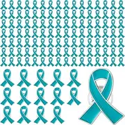 [Sasylvia] Teal Ribbon Awareness Lapel Pins Ovarian Cervical Cancer Awareness Sexual Assault Awareness Brooch Individual Pack