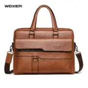 WEIXIER Casual PU Leather Shoulder Bags briefcase messenger bag For 14'' laptop