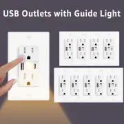 10PK 15Amp Night Light Wall Outlet 4.8A USB A/C Ports TR Wall Plate for Home