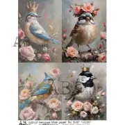 Crown Birds | A4 Rice Paper | Paper for Decoupage | AB Studios
