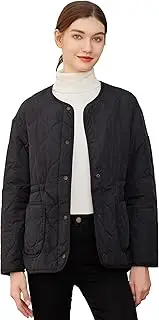 [Royal Matrix] Women's Quilted Jacket Lightweight and Padded Trendy Coat Button Down Jacket with Pockets