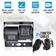 Elinz Dual Twin Joint Bracket CCD 4PIN Reversing Camera MIC 600 TVL 2x 20M Cable 12V/24V Car Truck