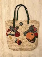 Tory Burch Emerson Embroidered Fruit Straw Tote Beach/Summer Bag