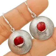 Natural Rough Pink Tourmaline 925 Solid Sterling Silver Earrings