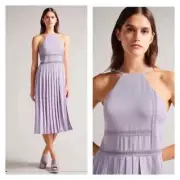 TED BAKER Camylie Lace Insert lilac Midi Dress Womens size 2