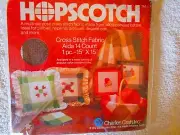 Vintage Charles Craft Hopscotch Cross Stitch Fabric 14ct 15x15” Brown & Cream