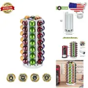 Compact 80-Capsule Nespresso Pod Holder - Elegant White and Rotating Design
