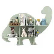 Babyjoy Kids Floating Dinosaur Bookshelf 2-Tier Wooden Hanging Bookcase Wall-Mounted Bookcase Green
