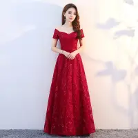 在飛比找Very buy優惠-結婚敬酒服女大尺碼顯瘦新娘禮服大尺碼一字肩宴會晚禮服長款