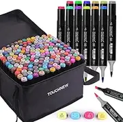 TOUCHNEW Brush Tip Alcohol Markers Set, Brush & Chisel Dual Tip Art Markers,168 Colours Permanent Marker Pens with Case Perfect for Illustration Colouring Sketching