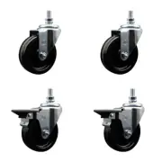 4 Inch Phenolic ½ Inch Threaded Stem Caster Set 2 Brakes SCC
