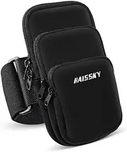 3 Pockets Running Phone Armband Holder for iPhone 16 15 14 Pro Max 13 Plus 12 11 XS XR X 8 7 Galaxy S23 Pouch Key Card Bag, Water Resistant Cell Phone Sport Arm Bands for Exercise Walking Workout Gym