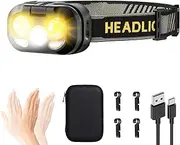 LED Head Torch Headlamp, Motion Sensor Control, with Night Light Tent Light Mode 1200mAh Battery Powered USB Rechargeable Waterproof Headlight Flashlight, for Camping Hiking Fishing Work